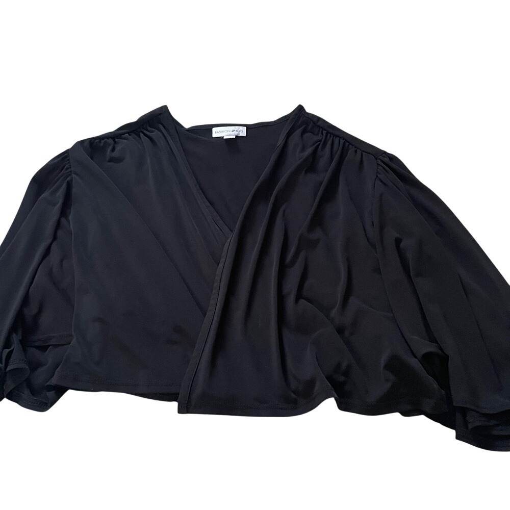 Fashion Bug Black Flutter‎ Sleeve Wrap Shrug Top 1X